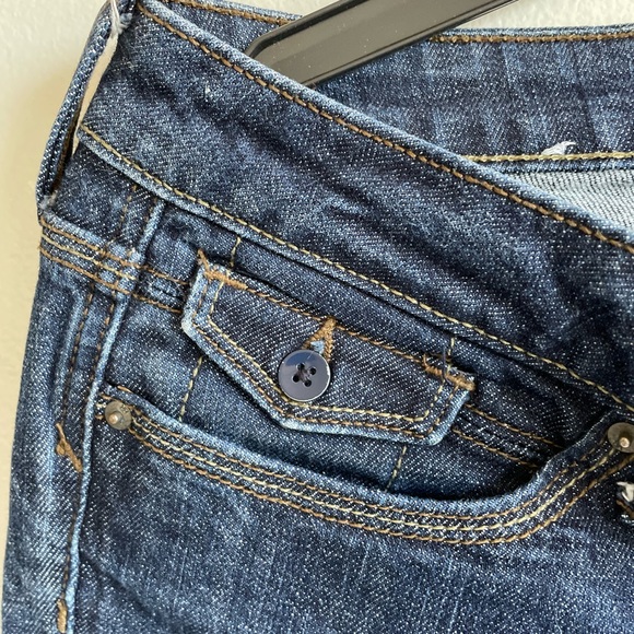 BANANA REPUBLIC CROPPED DENIM JEANS DARK BLUE CUFFED POCKETS ZIPPER CAPRI - Picture 5 of 12